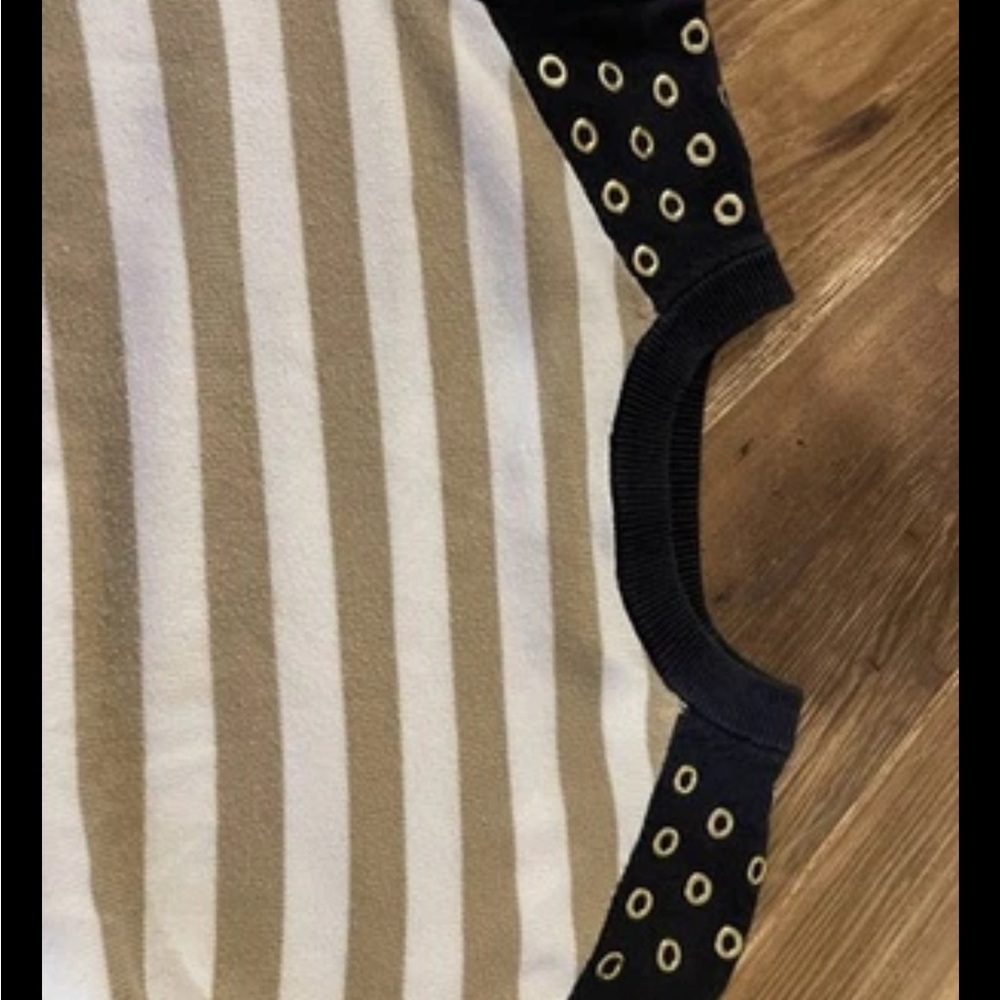 Michael Kors Striped Black and Tan Sweater with Grommet Detail - Picture 3 of 4